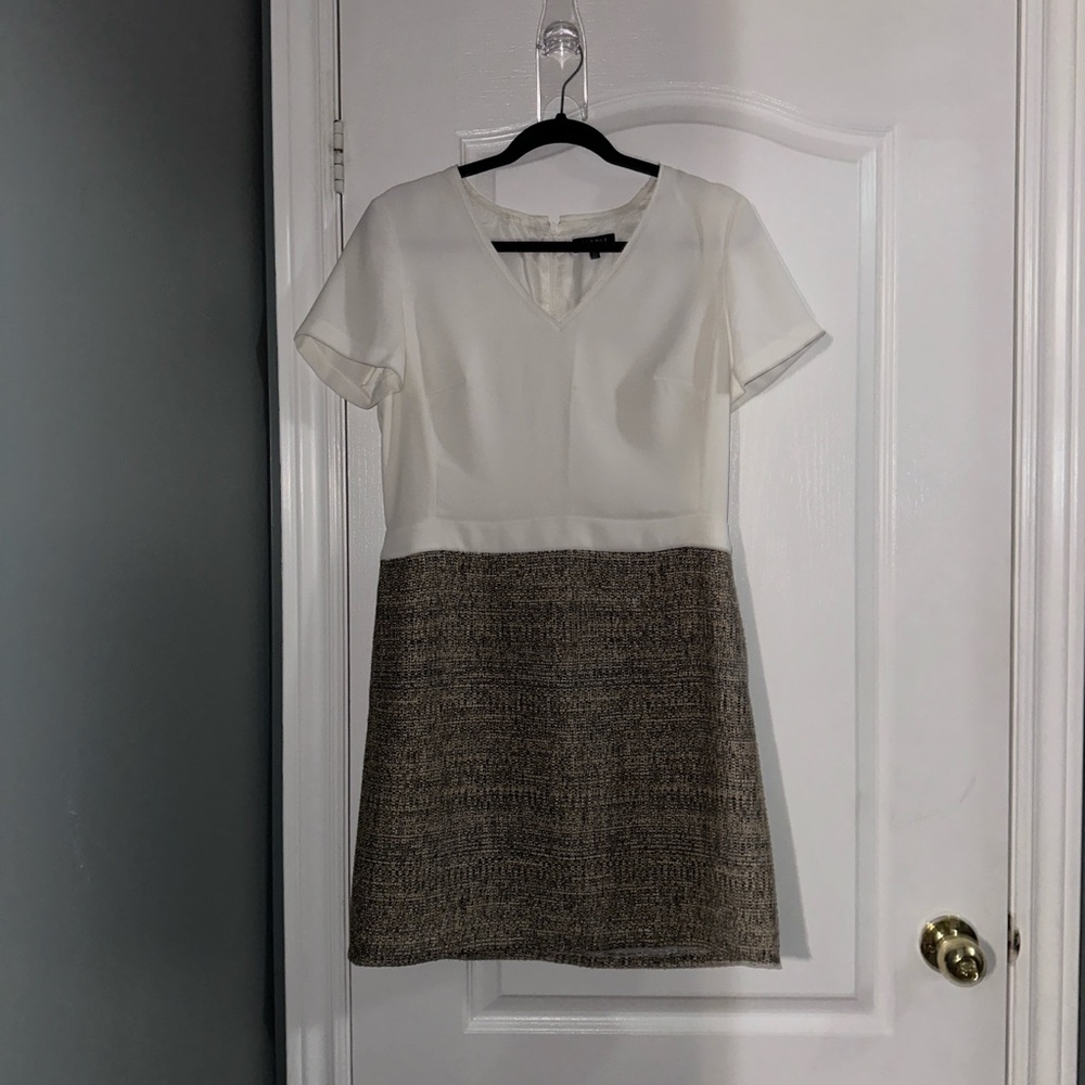 Elegant White and Brown Midi Dress
